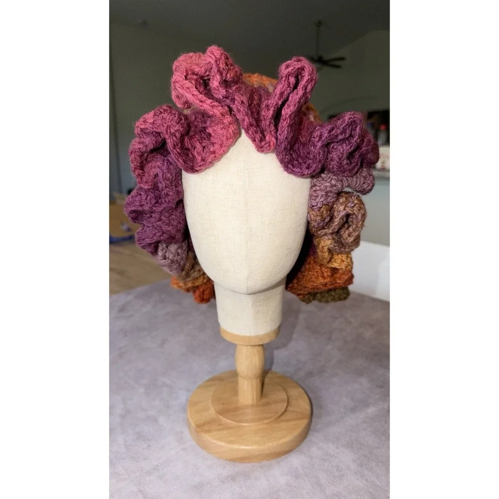 Handmade Crochet Ruffle Cloche Hat Boho Autumn Fairy Festival Beanie